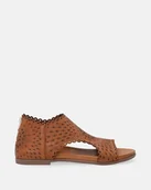 Sandały damskie - Brązowe sandały ze skóry z kwiatowym wzorem - Venezia - miniaturka - grafika 1