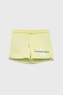 Spodnie i spodenki dla dziewczynek - Calvin Klein Jeans Calvin Klein Jeans szorty dziecięce kolor zielony z nadrukiem - grafika 1