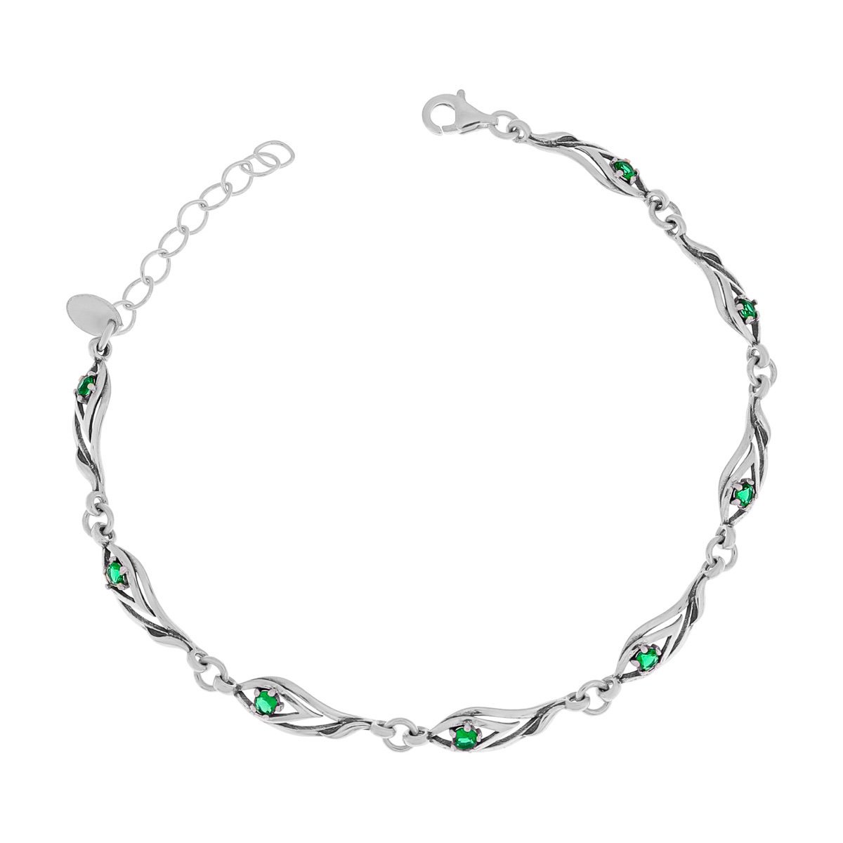 Srebrna bransoletka z zielonymi cyrkoniami 19-22 cm pr. 925