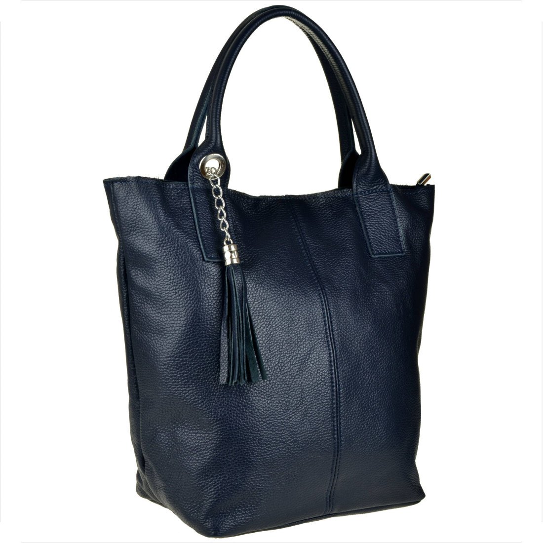 Granatowa torebka damska shopper skórzana z podszewką