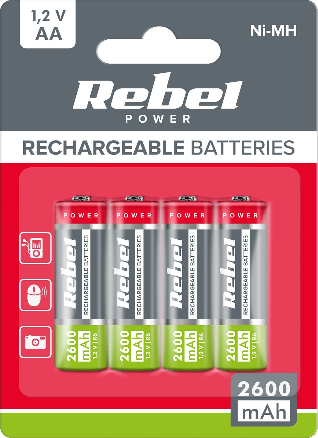 Rebel Akumulatorki REBEL AA , 2600 mAh, Ni-MH, 1,2V, 4szt/bl , R6