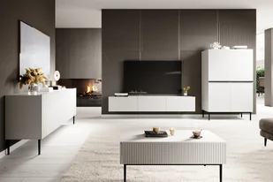 Szafka RTV wisząca Nicole 200 cm - biały / biały mat - Szafki RTV - miniaturka - grafika 5