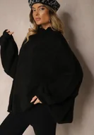 Swetry damskie - Czarny Golf Oversize z Domieszką Wełny Asintavira - miniaturka - grafika 1