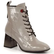 Botki damskie - Lakierowane botki na słupku ocieplane szare S.Barski - miniaturka - grafika 1