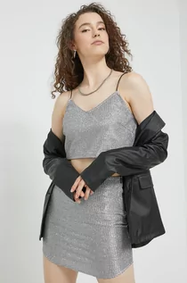 Spódnice - Noisy May spódnica Glitter kolor srebrny mini ołówkowa - grafika 1