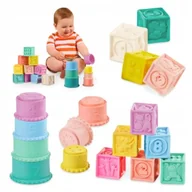 Zabawki interaktywne dla dzieci - Zestaw sensoryczny Miękkie klocki i kubeczki B.Toys Stackin' Squishes - miniaturka - grafika 1