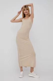 Sukienki - Calvin Klein sukienka kolor beżowy maxi dopasowana - grafika 1