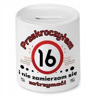 Skarbonki - Skarbonka na Urodziny 16 16te 16-te na Prezent z Nadrukiem ze Zdjęciem + Opakowanie na prezent (wzór 01) - miniaturka - grafika 1