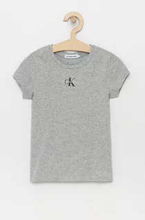 Koszulki dla dziewczynek - Calvin Klein Jeans T-shirt bawełniany dziecięcy kolor szary - grafika 1