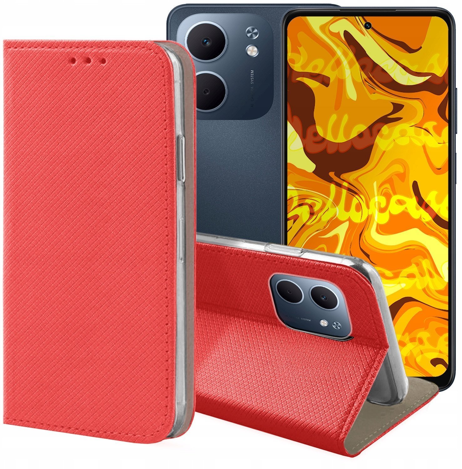 ETUI Z KLAPKĄ DO OPPO A5X CZERWONE ZAMYKANE MAGNETYCZNE OCHRONNE KABURA