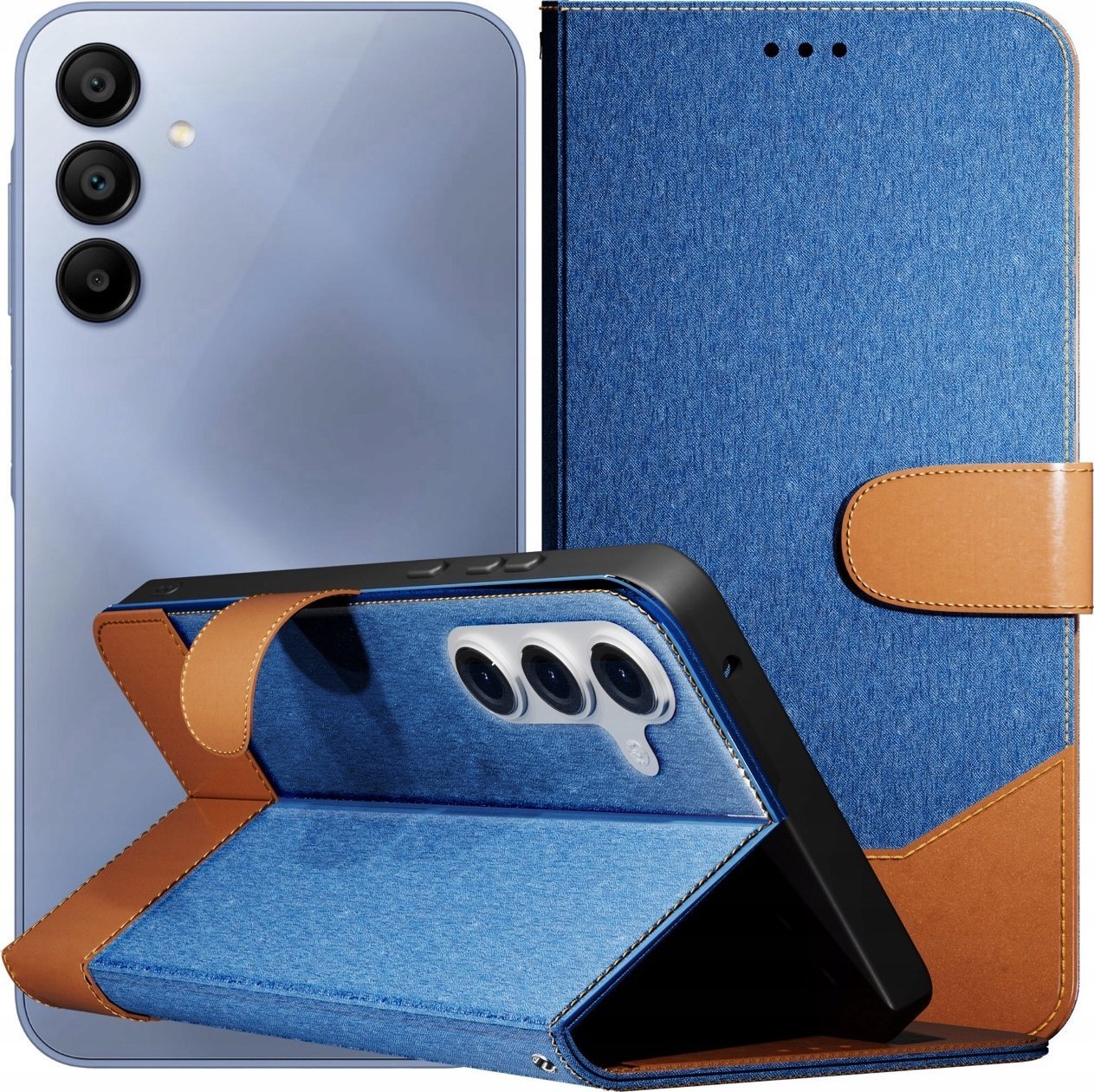 Etui z Klapką Do Samsung Galaxy A15 4G / 5G Jeans, Skórzane Szkło 9H