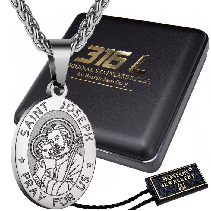 SREBRNY ŁAŃCUSZEK Z MEDALIKIEM ZE ŚWIĘTYM JÓZEFEM SPLOT KRÓLEWSKI PREMIUM BOSTON JEWELLERY