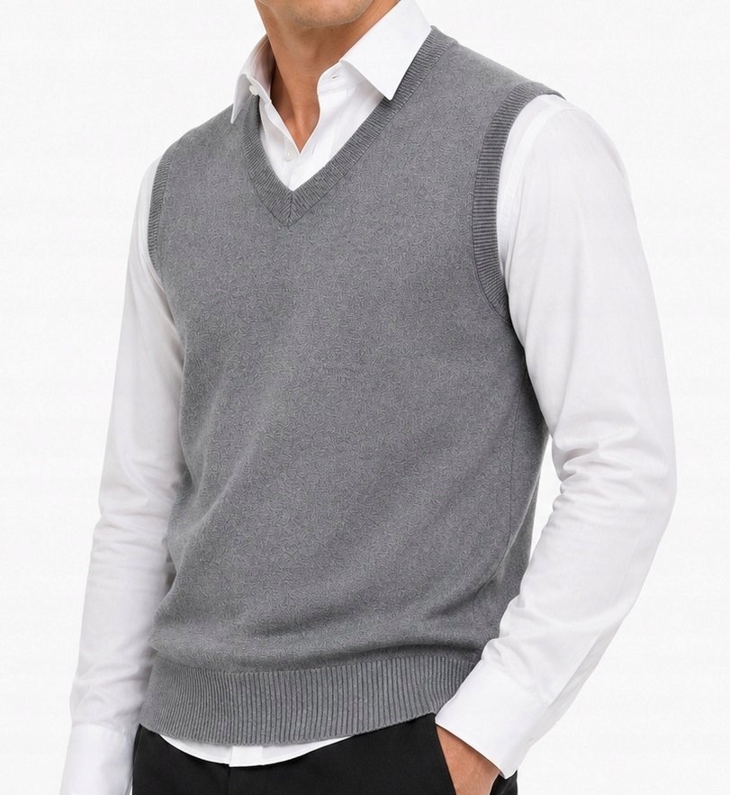 Sweter męski bez rękawów bezrękawnik pulower kamizelka męska z kaszmirem M