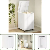 Kosze na bieliznę - The Living Store Kosz na pranie na kółkach RANA Biały 45x45x64 cm lite drewno sosnowe - miniaturka - grafika 1