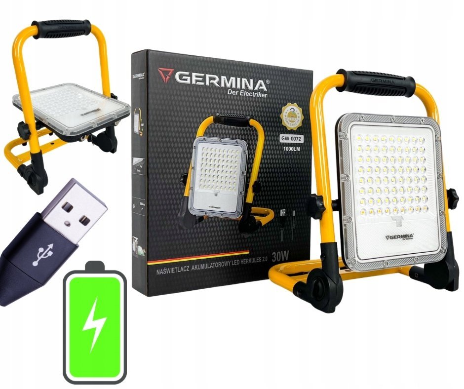 Germina Projektor LED przenośny akulumatorowy HERKULES 30W 1000lm 5000K 5000mAh GW-0072