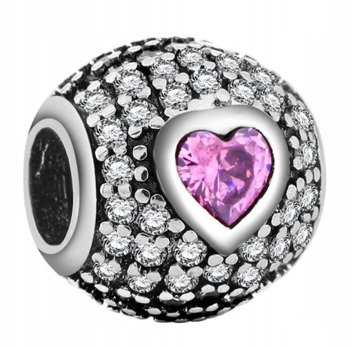 Charms Srebrny Kulka Cyrkonie Koralik z Cyrkoniami Kamień SREBRO 925