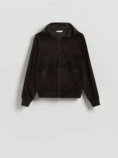 Reserved - Welurowa bluza z kapturem - ciemnobrązowy - Bluzy damskie - miniaturka - grafika 1