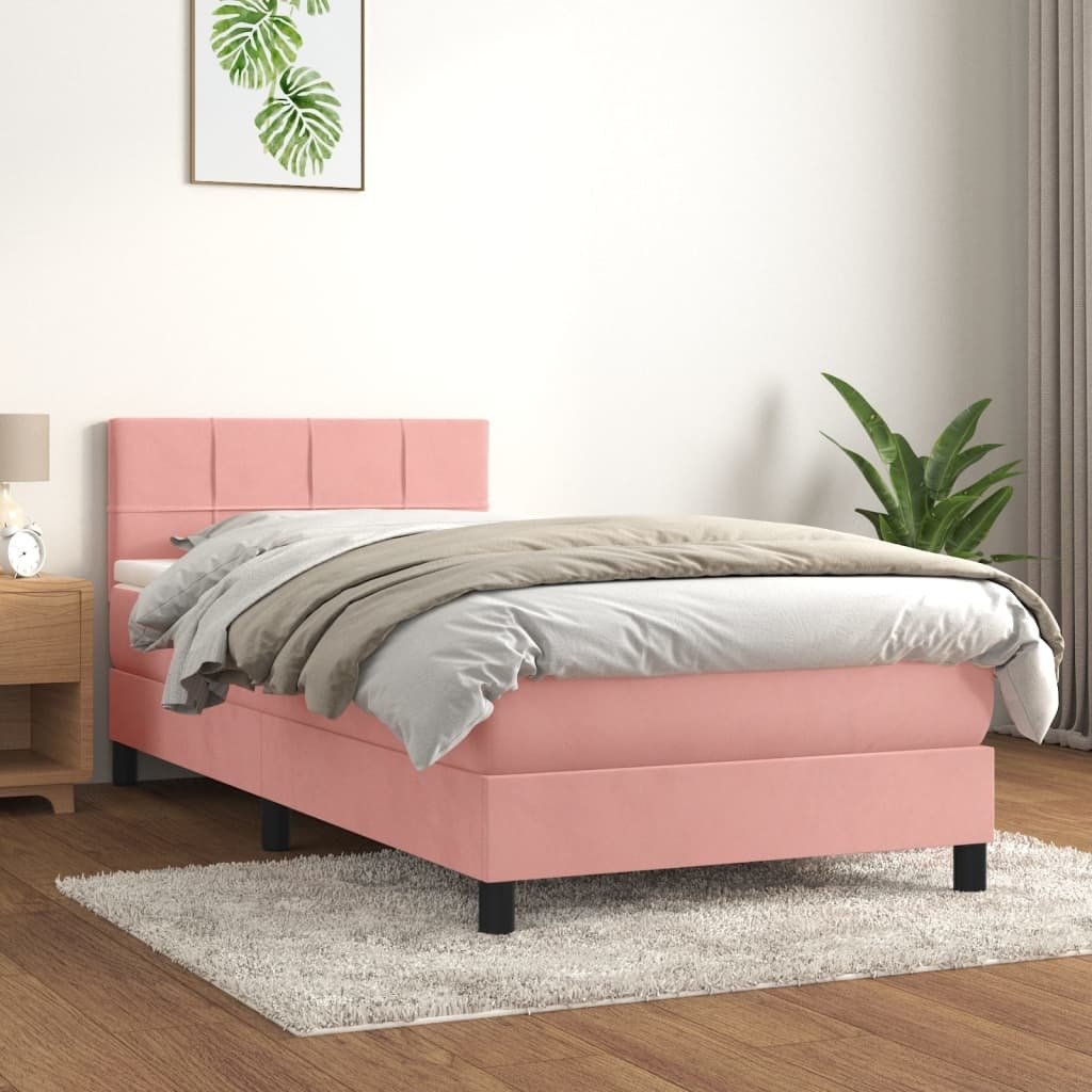 Łóżko sprężynowe z materacem różowe 100x200 cm velvet