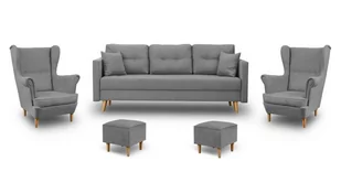 Zestaw Wypoczynkowy Skandynawski Sofa + 2 Fotele z Podnóżkami - Komplety wypoczynkowe - miniaturka - grafika 1