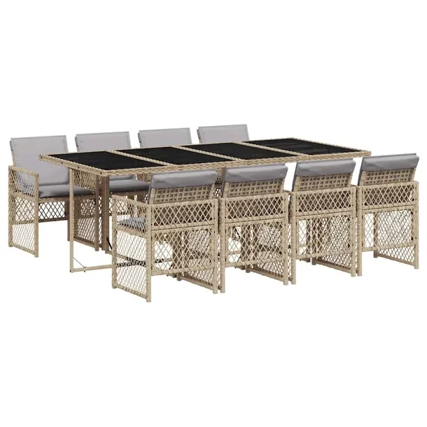 Zestaw Mebli Ogrodowych Rattan PE Beżowy - Stół 220x106x73cm, Krzesła 5