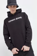 Bluzy męskie - Tommy Jeans bluza bawełniana męska kolor czarny z kapturem z nadrukiem - miniaturka - grafika 1