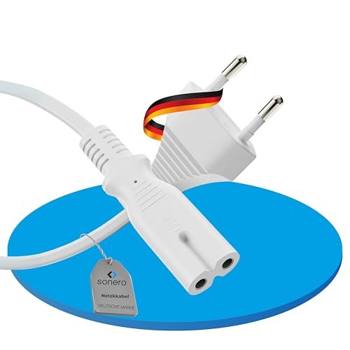 sonero Kabel zasilający, kabel sieciowy 2-biegunowy, 5,0 m, wtyczka euro typu C, wtyczka sieciowa do gniazda IEC C7 Euro 8, wtyczka sieciowa, kabel zasilający do telewizora, PS5, PS4, PS3, urządzeń