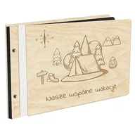 Albumy fotograficzne - Album Na Zdjęcia W Drewnianej Oprawie Z Czarnymi Kartami Z Grawerem Nasze Wspólne Wakacje Namiot Biwak Album Podróżniczy - miniaturka - grafika 1