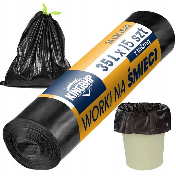 MOCNE WORKI NA ŚMIECI 35 L Z TAŚMĄ ŚCIĄGAJĄCĄ Uniwersalne 24UM 20szt LDPE