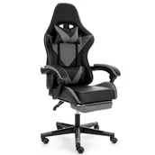 Fotele gamingowe - Fotel biurowy obrotowy gamingowy z podnóżkiem Ragazo di volio szary - miniaturka - grafika 1