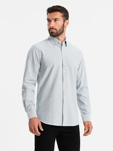 Elegancka koszula męska oxford z haftem jasnoszara V2 OM-SHOS-0172 M - Koszule męskie - miniaturka - grafika 1