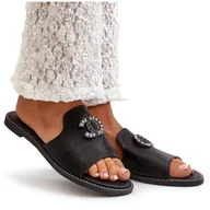 Klapki i japonki damskie - Eleganckie Klapki Damskie Błyszczące Z Ozdobą S.Barski KV27-050 Czarne - miniaturka - grafika 1