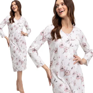 Koszula Damska Luna Kod 38 Ecru W Różowe Beżowe Kwiaty Piwonii  Xl - Bielizna nocna - miniaturka - grafika 1