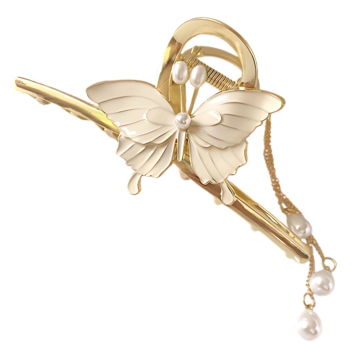 Klamra do Włosów Złota Metalowa Motyl Duża Spinka Z Perłami Efektowna