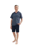 Piżamy damskie - PIŻAMA MĘSKA L KRÓTKI RĘKAW SPODENKI SZORTY Z KIESZENIAMI GRANATOWA - miniaturka - grafika 1
