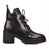 Botki damskie - Vinceza Sznurowane botki damskie Shelovet na słupku czarne - miniaturka - grafika 1