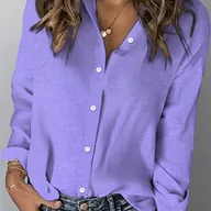 Koszule damskie - TEMU Bluzka Damska Casual z DﾅＶgim Rﾄ冖awem - Jednokolorowa, Luﾅｺny Fason z Regulowanymi Mankietami, Wszechsezonowy Top do Stylu Casual i - miniaturka - grafika 1