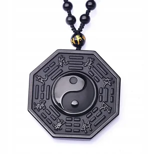Masywny naszyjnik Yin i yang, bagua z obsydianu, styl Tai Chi - Naszyjniki - miniaturka - grafika 1