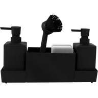 Mydelniczki i dozowniki mydła - Dozownik płynu do mycia naczyń 5 w 1, dozownik mydła z gąbką i szczotką do blatu kuchennego, czarny, pojemność 350 ml x 2 szt. - miniaturka - grafika 1