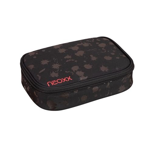 neoxx - Piórnik Dunk Splash w kolorze czarnym – miejsce na ekierkę – Flap z 26 szlufkami na długopisy – ok. 23,5 x 17 x 6,5 cm – dla dzieci w wieku szkolnym