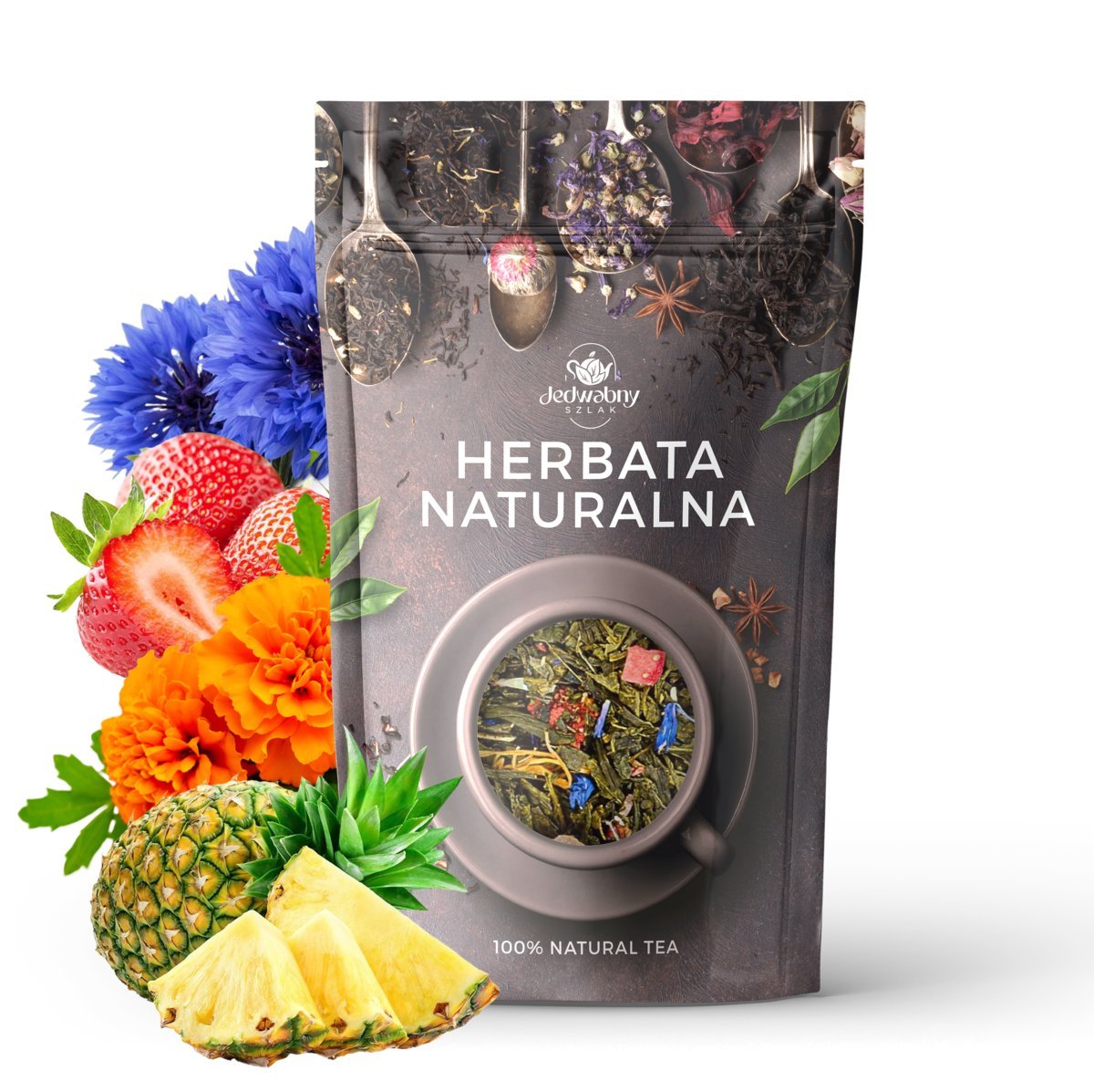 Herbata liściasta ZIELONA Blue garden 100g upominek bławatek SENCHA
