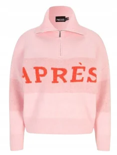 PIECES DAMSKI SWETER RÓŻOWY Z NADRUKIEM PRZEZ GŁOWĘ GOLF M DRE - Swetry damskie - miniaturka - grafika 1