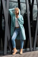 Swetry damskie - Długi Kardigan z Kapturem i Kwadratowymi Kieszeniami - Miętowy - miniaturka - grafika 1