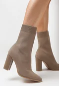 Botki damskie - Ciemnobeżowe Botki z Elastyczną Cholewką Argastis - miniaturka - grafika 1