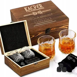 SKRZYNKA KAMIENIE DO WHISKY ZE SZKLANKAMI PREZENT NA WIECZÓR KAWALERSKI Y4 - Zestawy upominkowe - miniaturka - grafika 1