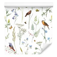 Tapety - Tapeta do Jadalni PTAKI Kwiaty Liście Natura Dekor - miniaturka - grafika 1
