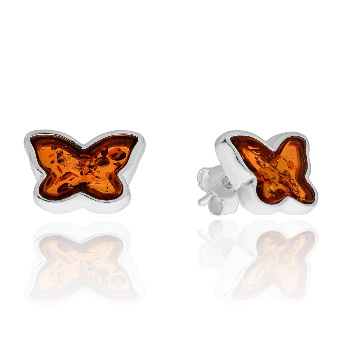 Srebrne kolczyki z bursztynem sztyft motyl pr. 925
