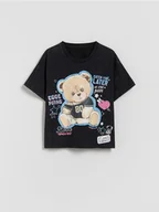 Koszulki dla dziewczynek - Reserved - T-shirt z nadrukiem - czarny - miniaturka - grafika 1