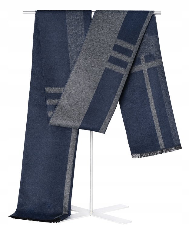 Szal Szalik Męski Ciepły Zimowy Granatowo - Szary