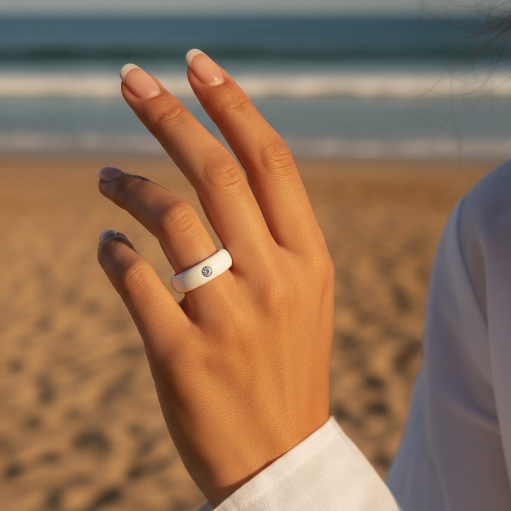 Pierścionek damski ceramiczny z cyrkonią - biały [Rozmiar pierścionków: US 10]