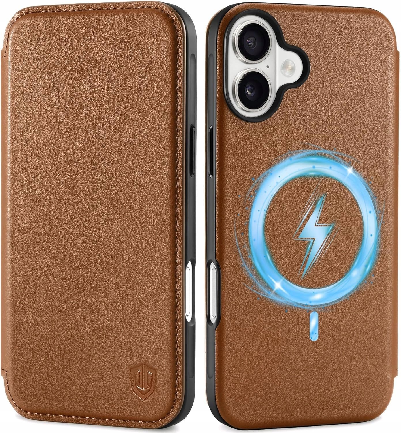 Shieldon naturalne etui skórzane MagSafe do iPhone 16 Plus portfel brązowy